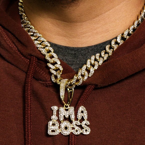 14k Gold IM A BOSS 20" Cuban Chain + Pendant - Picture 1 of 6